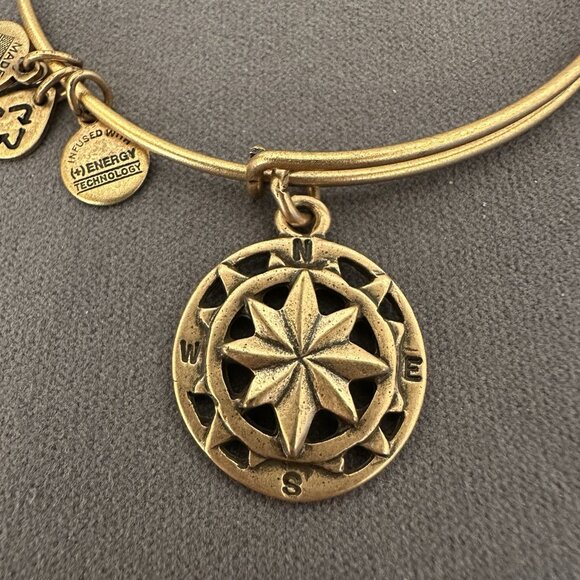 Alex And Ani Bracelet Gold Tone Compass Direction 2014 USA Bangle Energy W/ Bag - Picture 2 of 6